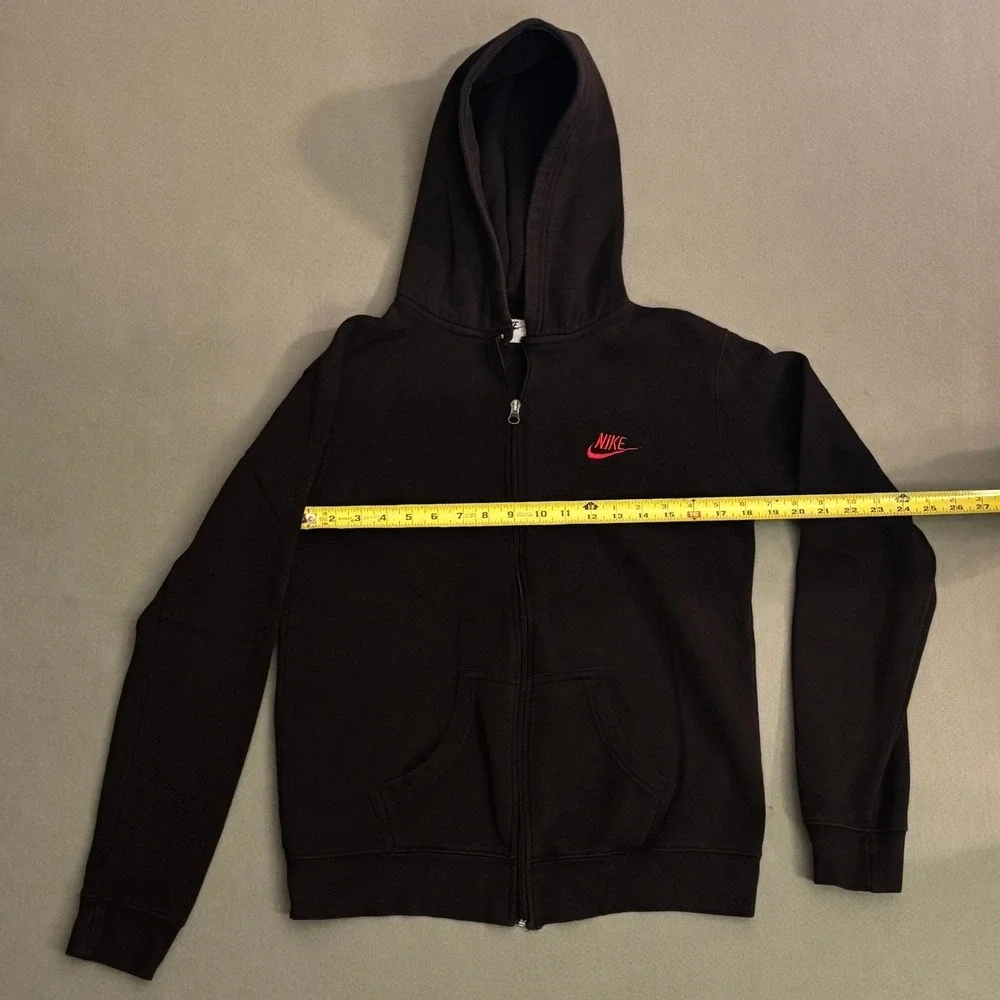VTG 90's Nike Mens Full Zip Hoodie Black Red Logo Sportswear Fleece Size YL